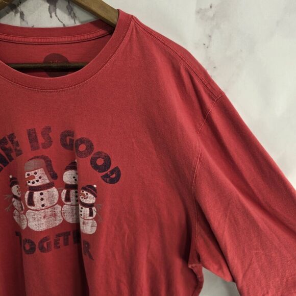 Life Is Good T Shirt Mens XL Snowman Red Tee Long Sleeve Classic Fit Together - Picture 11 of 12